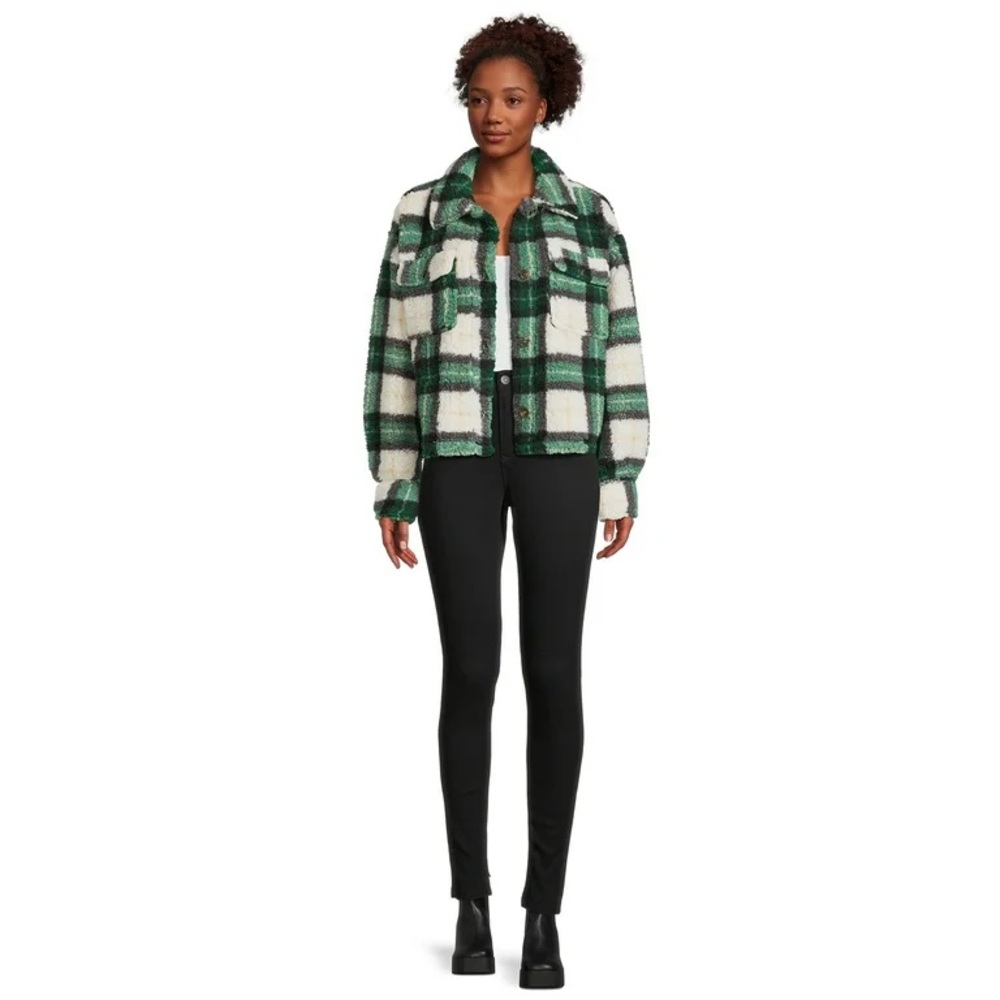 Plaid Faux Sherpa Shacket - Picture 4 of 5